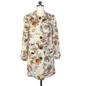 Cynthia Steffe Light Blue Floral Corduroy Button Down Mid Length Jacket | XS